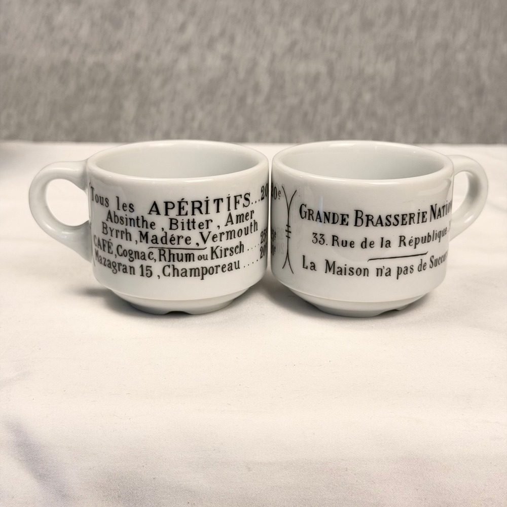 Pillivuyt France Porcelain Espresso Cups Set of 2 French Bistro Brasserie White